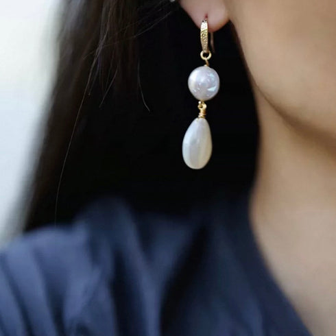 Handmade Teardrop Shell Baroque Pearl Earrings